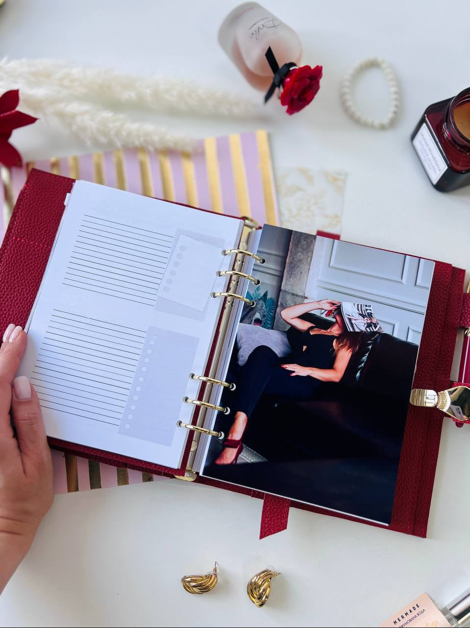 Red leather notebook cover A5 for documents A4 and A5 format.