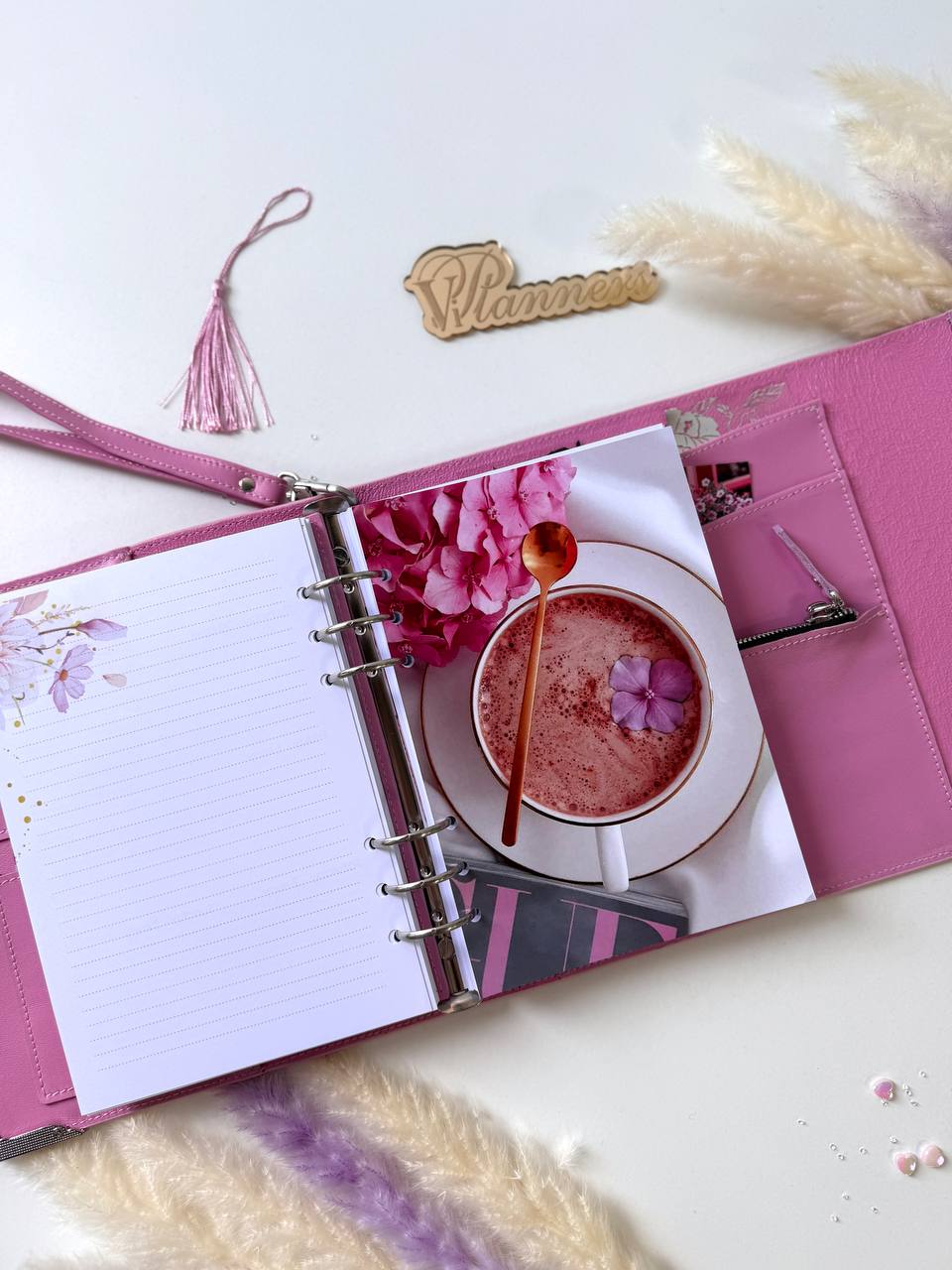 Pink Natural Italian Leather Planner A5, gift for her, perfect planner, Ring Planner Agenda A5 Six Ring Planner and Ring Personal Planner.