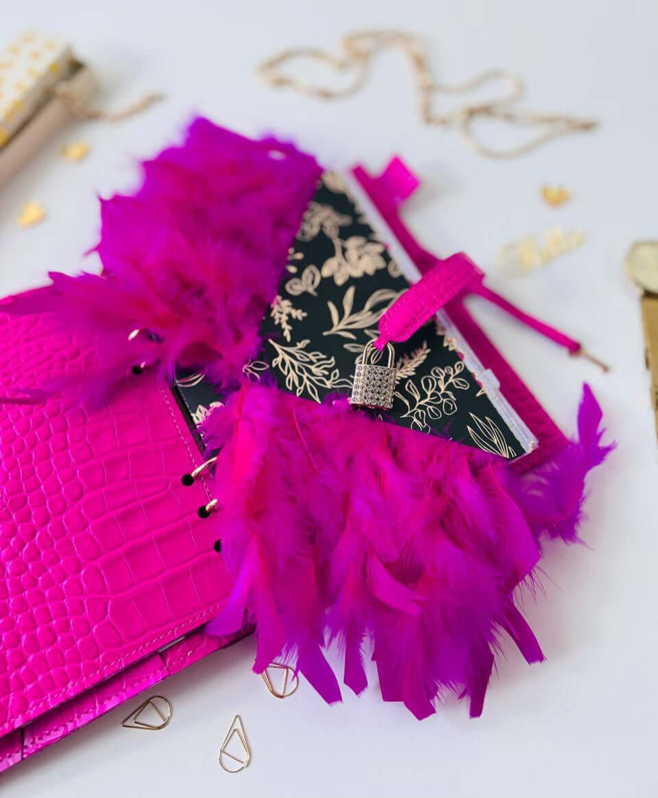 Hot pink leather planner A5 with secret lock in the stones with gifts 🎁