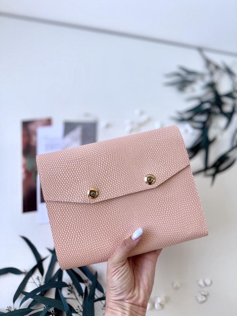 Peach leather notebook cover A5 with big binder.