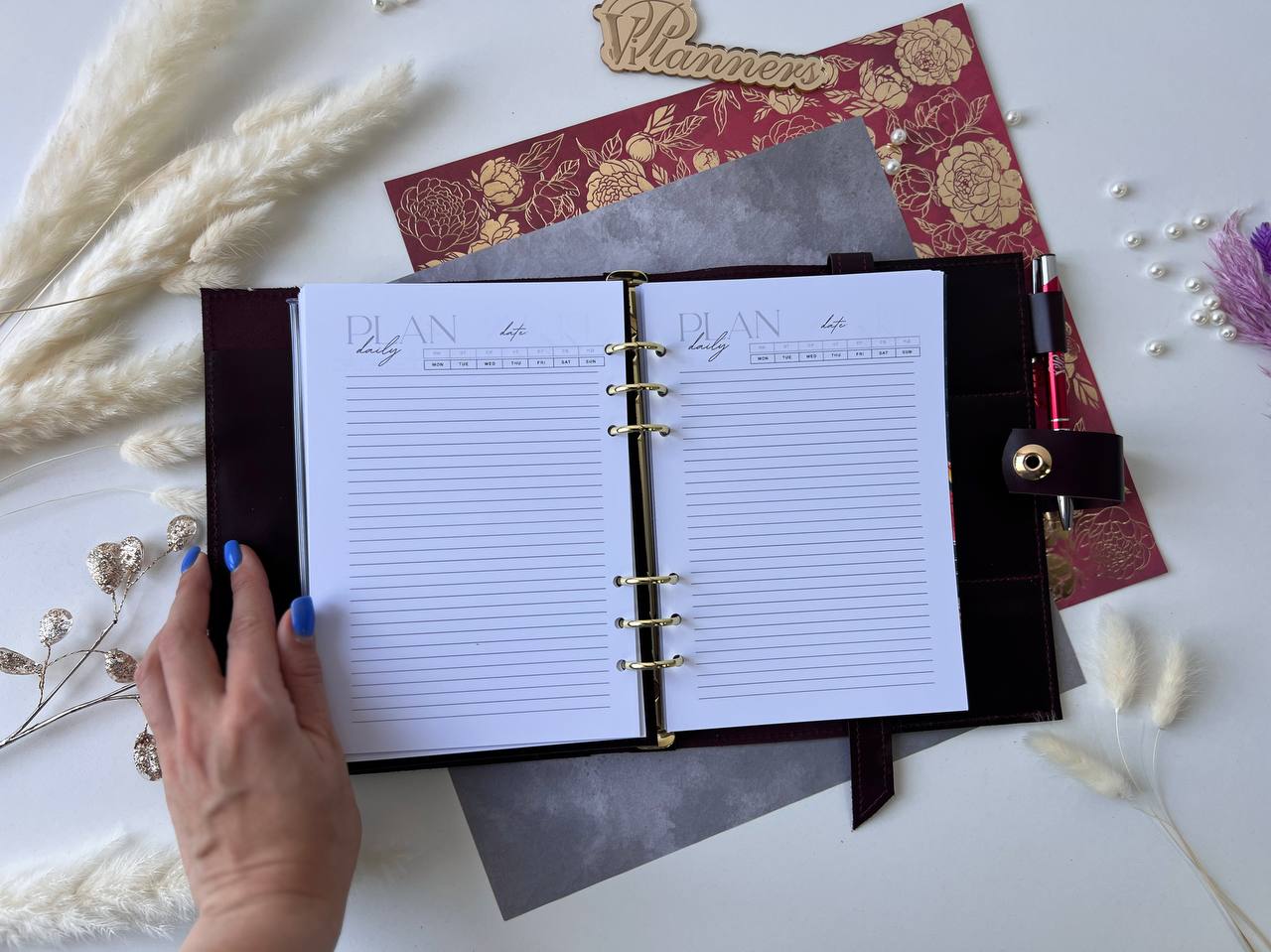 Leather classic Burgundy notebook cover A5 with binder 6 rings, Leather template, A5 ring binder, Leather wallet template,Binder wallet.