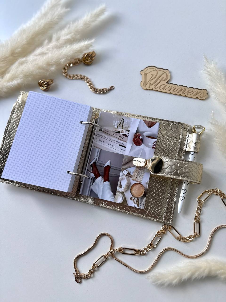 Gold Leather mini notebook cover A7 binder,Planner A7 binder personal size, leather planner, planner binder2 rings, time diary for work.