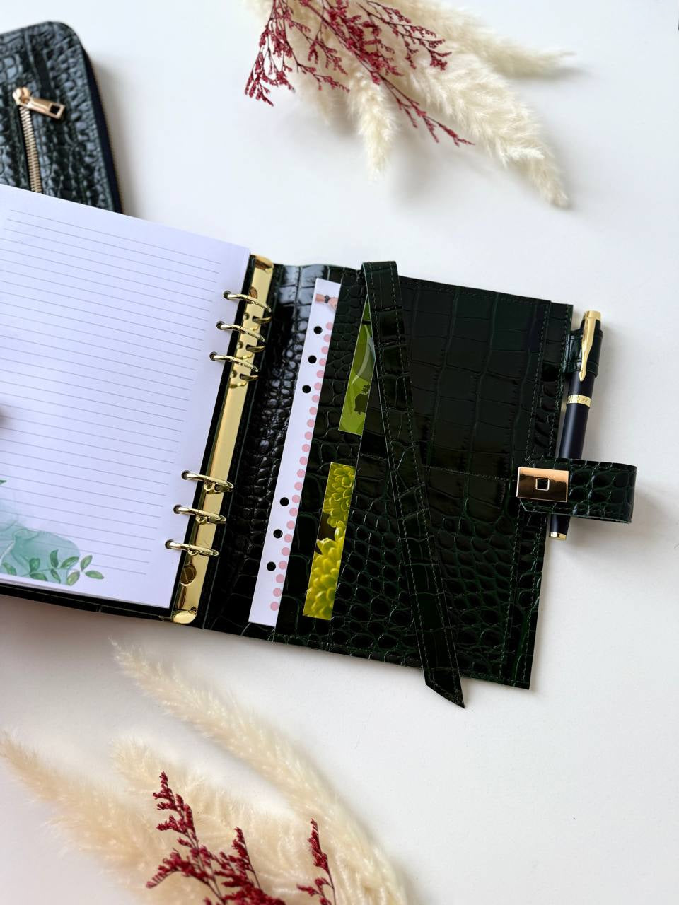 Marble green leather set folder for documents a4 and notebook a5. Together cheaper.