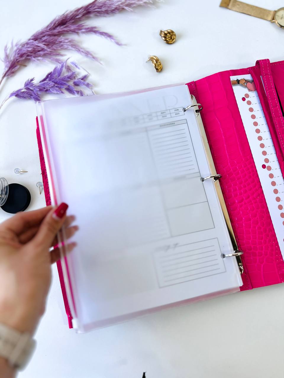 A4 leather notebook cover. Padfolio. Portfolio. A4 size with binder and pages padfolio planner. Leather hot pink.