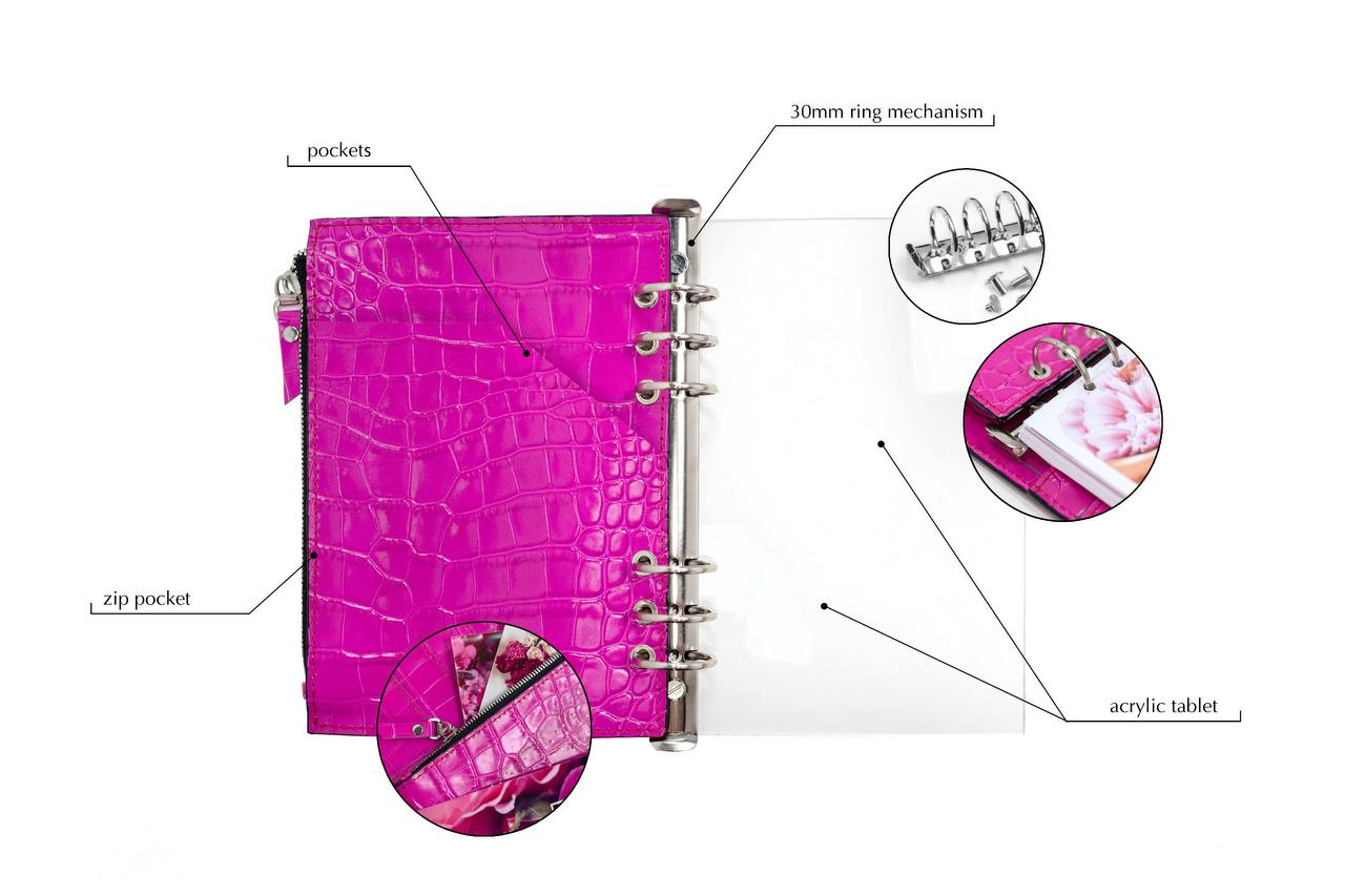 Hot pink Natural Italian Leather Planner A5, gift for her, perfect planner, Ring Planner Agenda A5 Six Ring Planner and Ring Personal Planner.