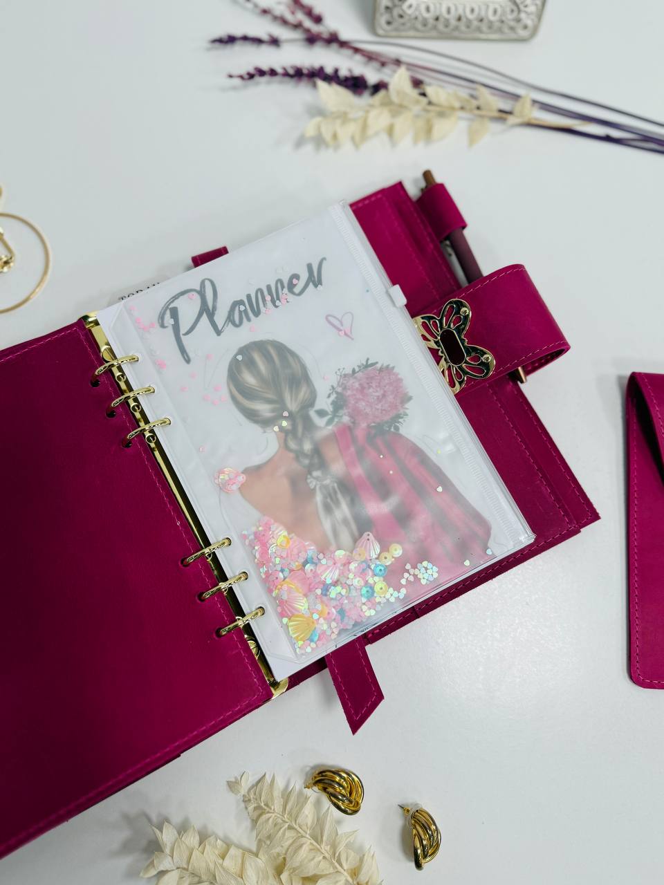 Pink leather planner A5