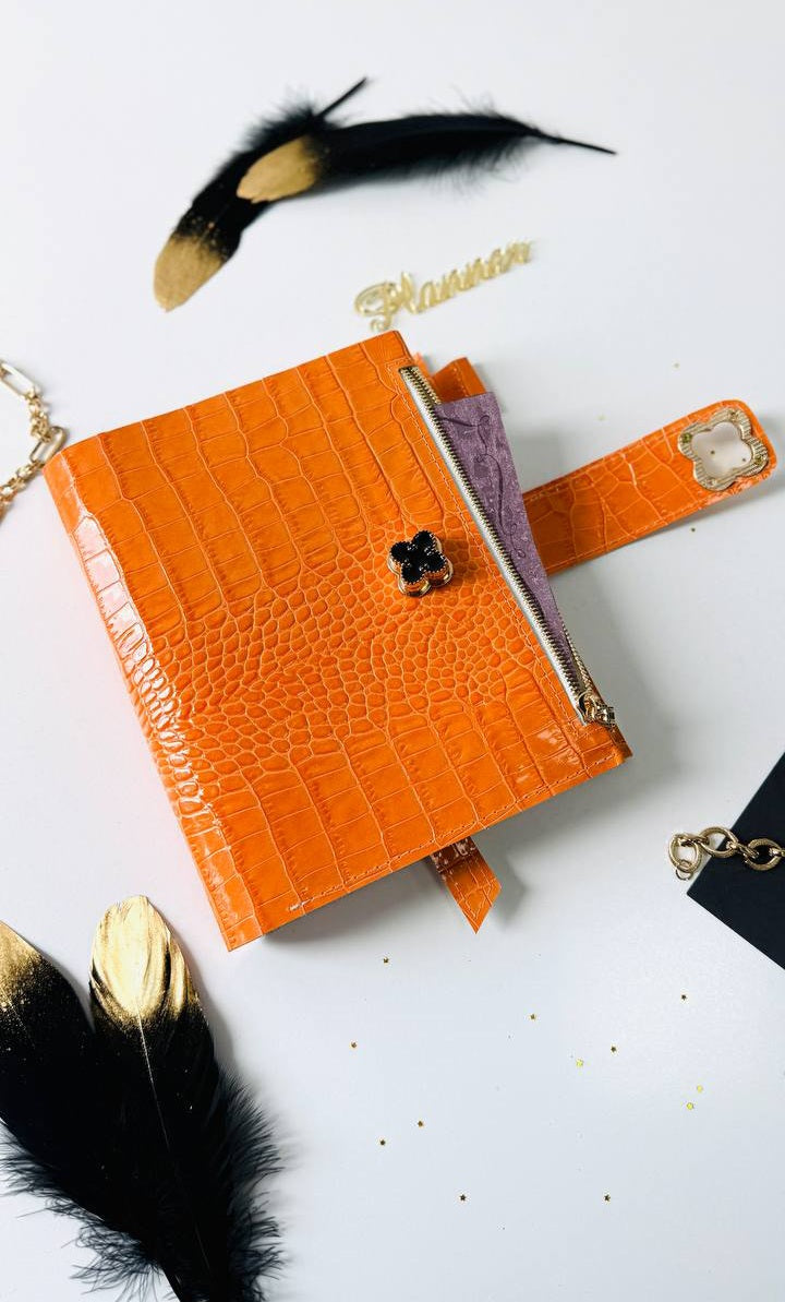 Orange leather planner binder A5