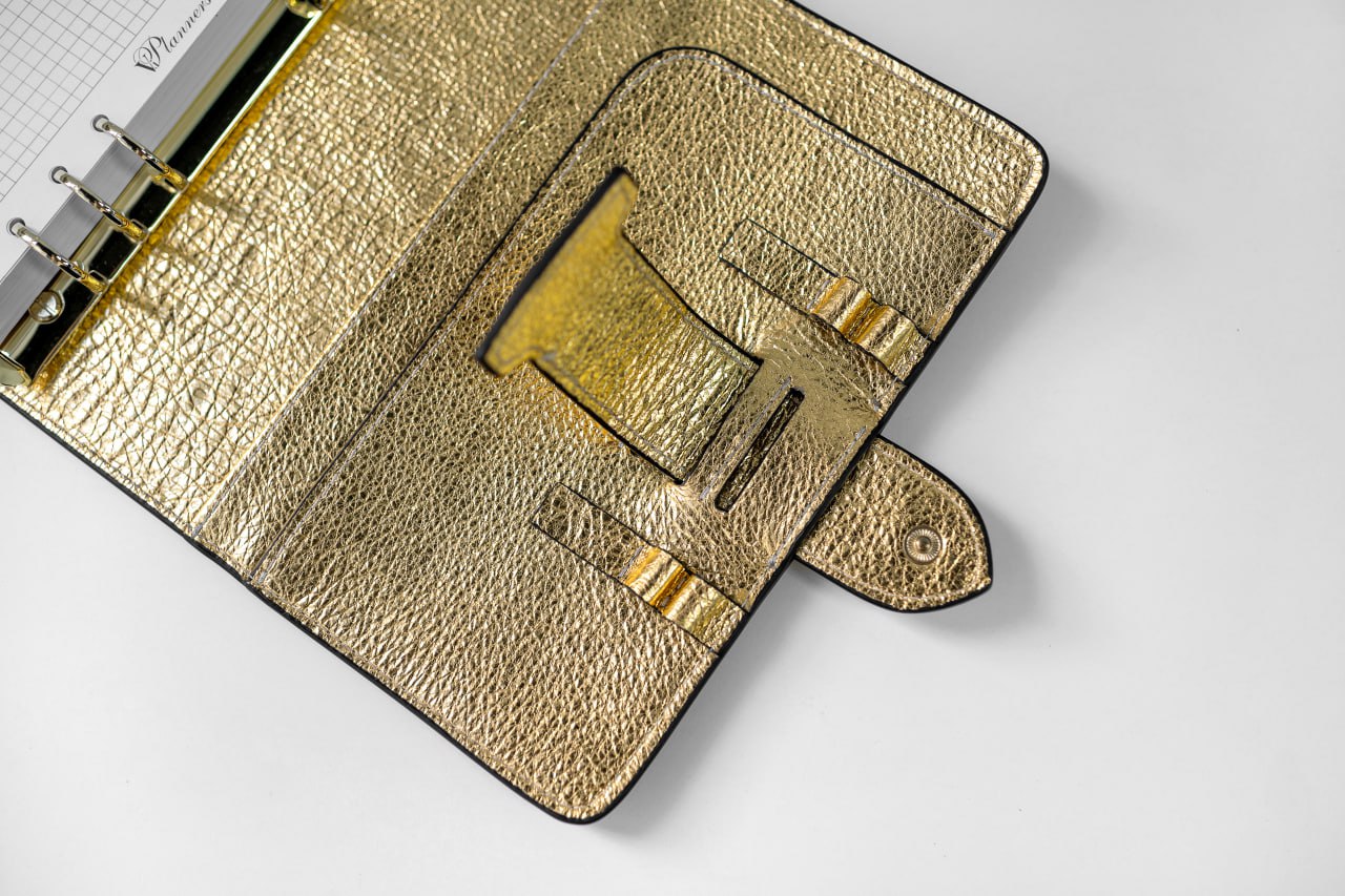 Gold Natural Italian Leather Planner A5, gift for her, perfect planner, Ring Planner Agenda A5 Six Ring Planner and Ring Personal Planner.