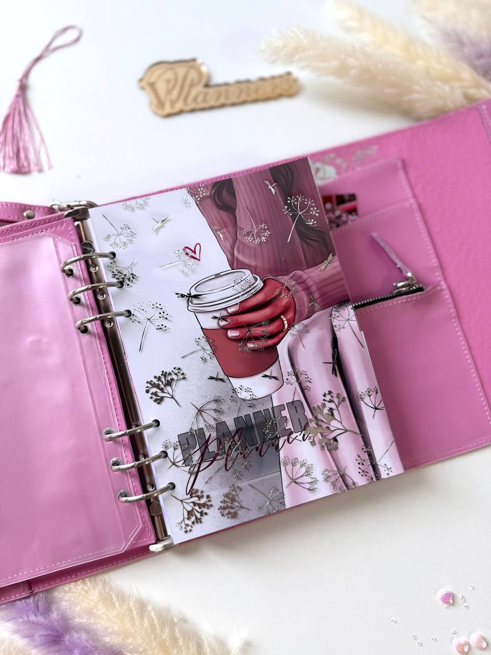 Pink Natural Italian Leather Planner A5, gift for her, perfect planner, Ring Planner Agenda A5 Six Ring Planner and Ring Personal Planner.