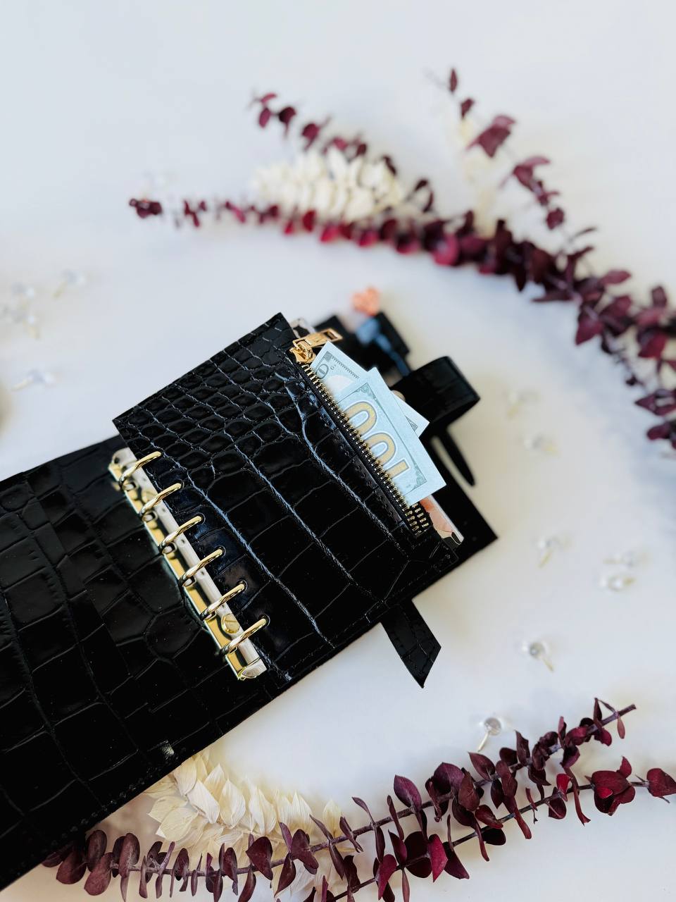 Elegant A7 Daily Planner | Black Crocodile-Embossed Organizer