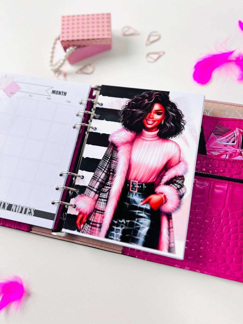 Hot pink Natural Italian Leather Planner A5, gift for her, perfect planner, Ring Planner Agenda A5 Six Ring Planner and Ring Personal Planner.