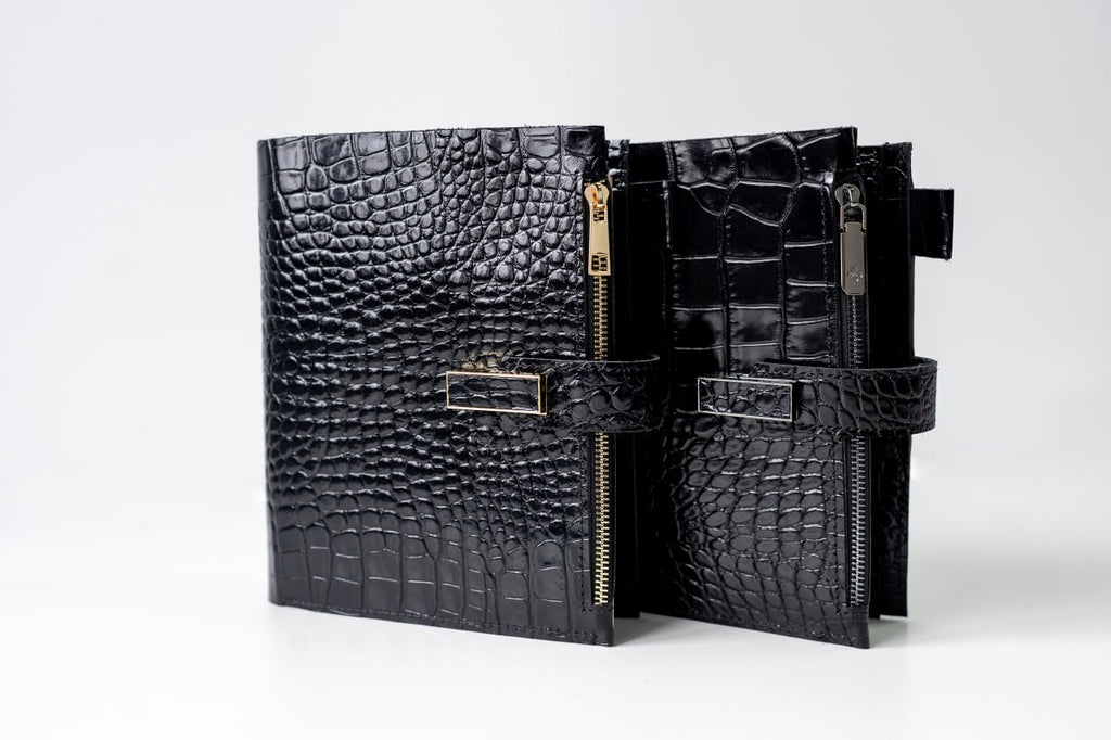 Black croco leather notebook cover A5 for documents A4 and A5 format.