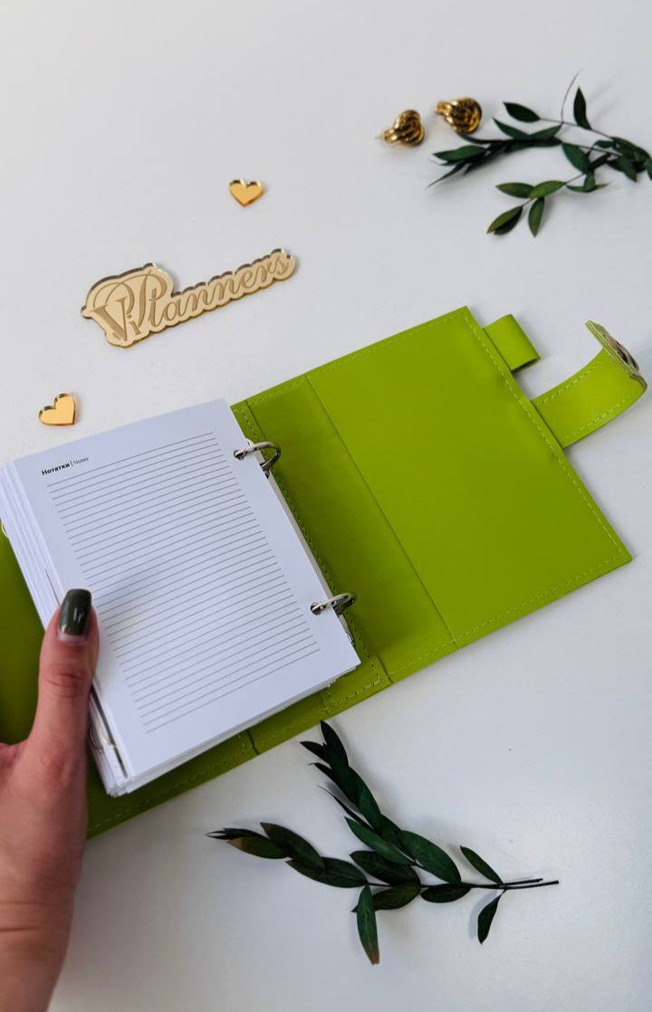 Leather mini planner A7 binder.