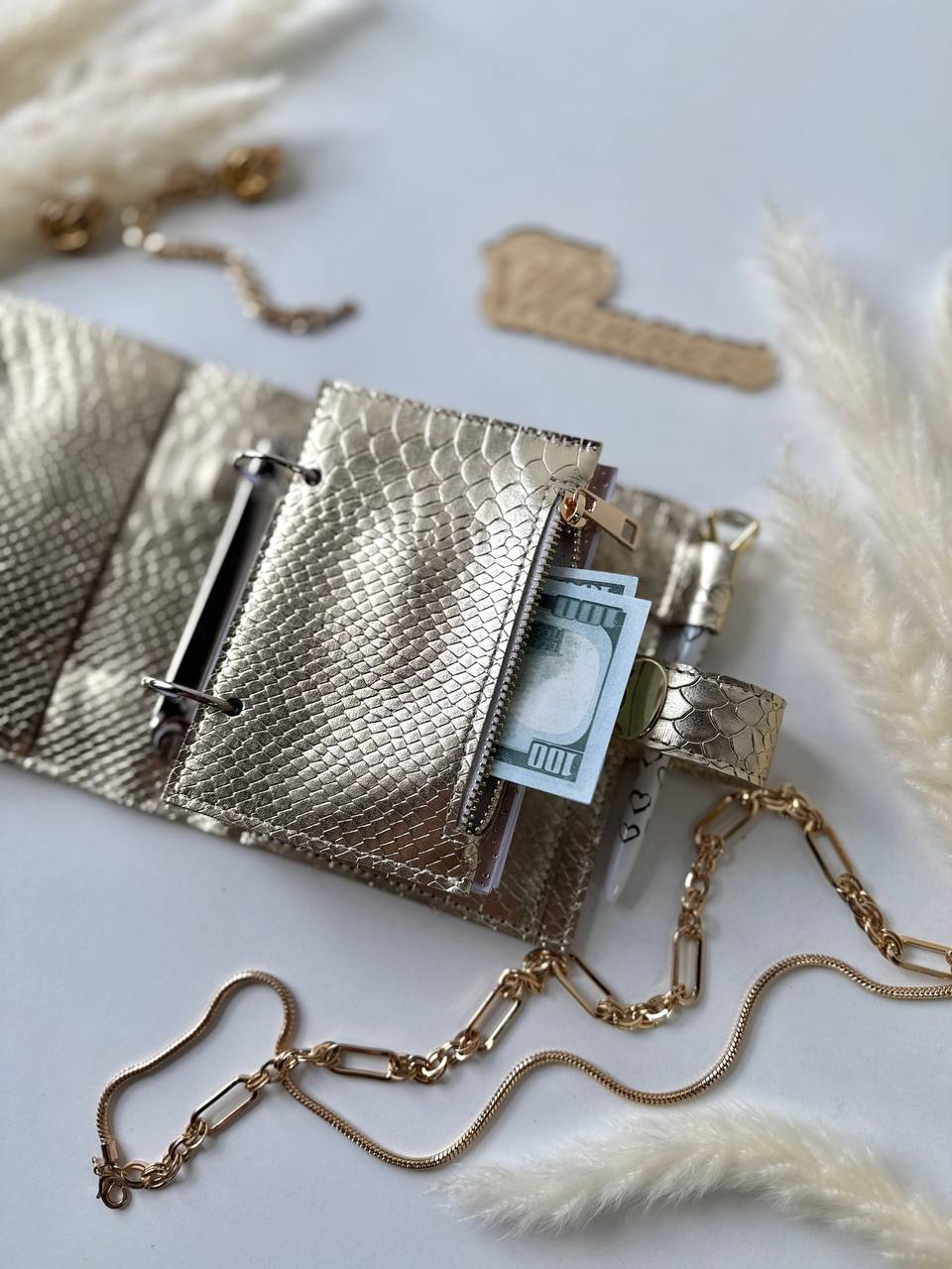 Gold Leather mini notebook cover A7 binder,Planner A7 binder personal size, leather planner, planner binder2 rings, time diary for work.