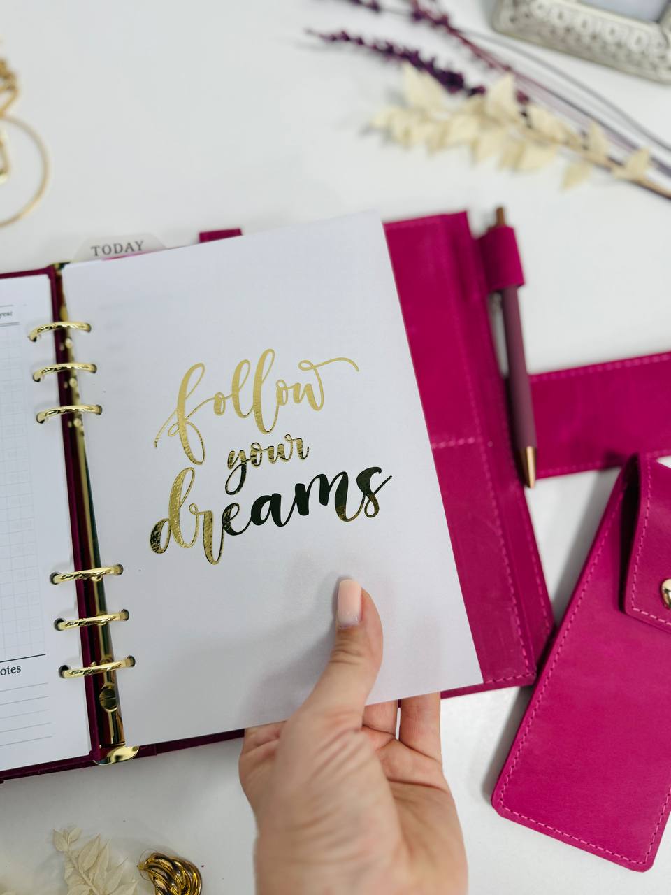 Pink leather planner A5