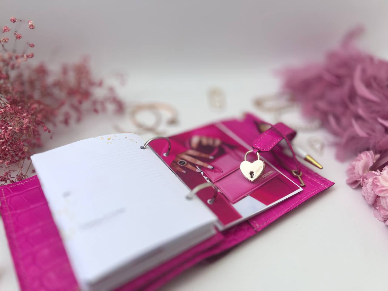 Hot pink leather notebook cover A7 mini wallet planner.