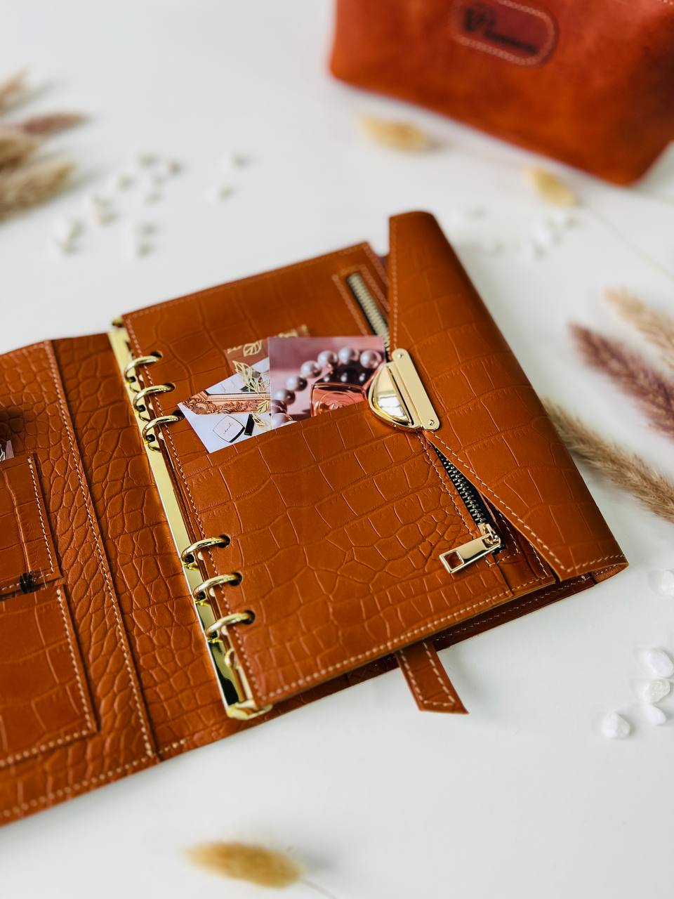 Gift set leather notebook cover A5 with pencil case.