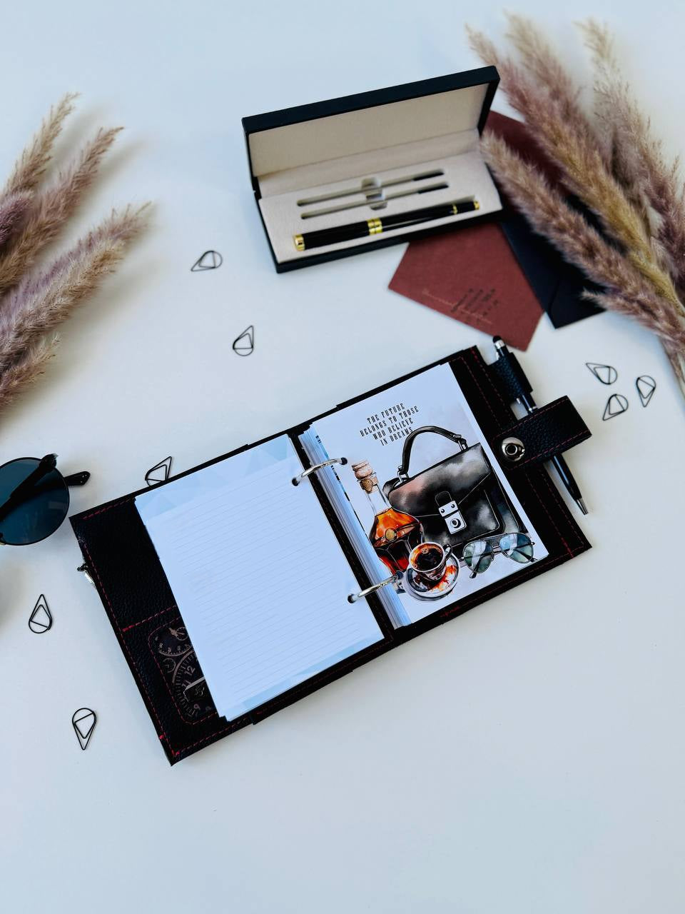 Leather mini planner A7, mini planner,personal size, study stationery, passport size notebook, leather wallet binder planner daily.