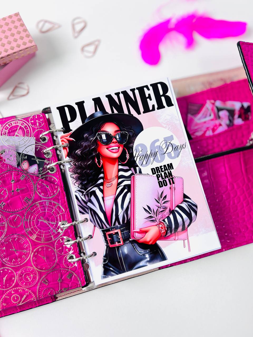 Hot pink Natural Italian Leather Planner A5, gift for her, perfect planner, Ring Planner Agenda A5 Six Ring Planner and Ring Personal Planner.
