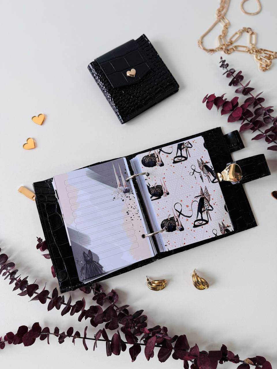 Leather Gift set notebook cover A7 with wallet. Mini notebook with wallet.