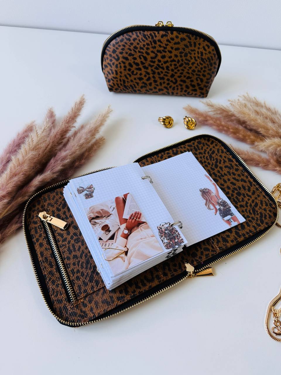 Leopard leather notebook A7 gift set. Limited edition.