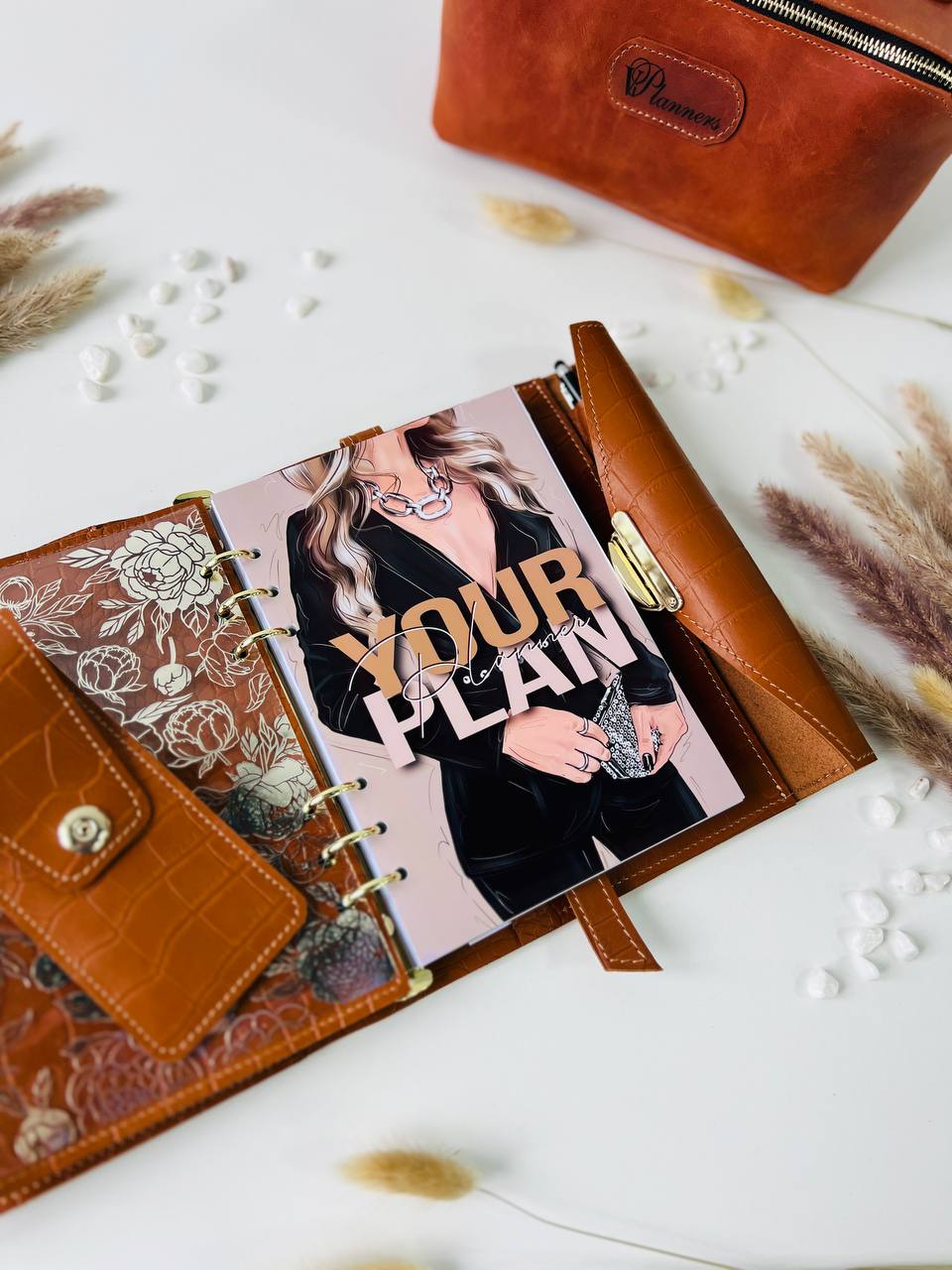 Gift set leather notebook cover A5 with pencil case.