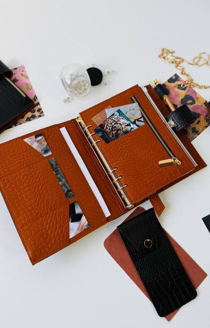 Premium Genuine Leather 4-Piece Business & Travel Set (Black-Brown)