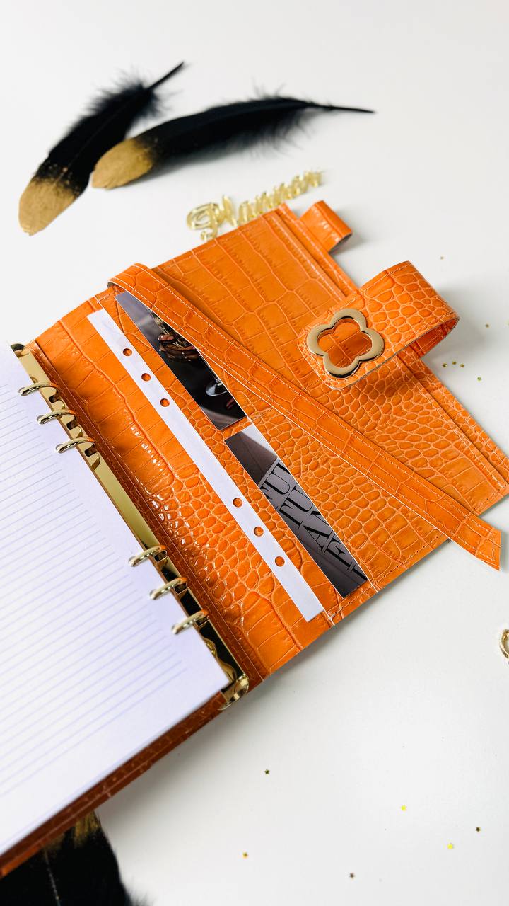 Orange leather planner binder A5