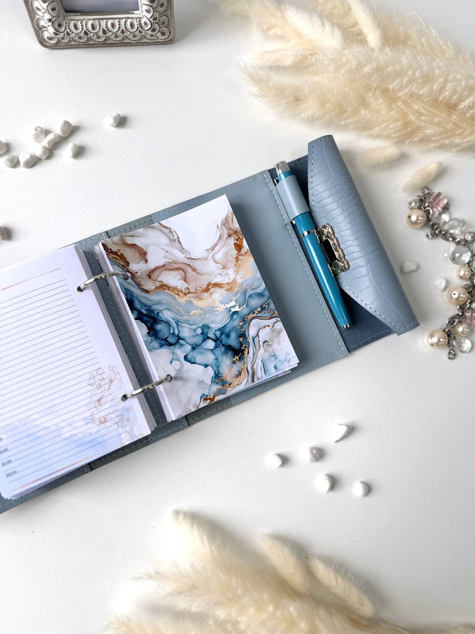 Leather mini notebook cover A7 binder,Planner A7 binder personal size, leather planner, planner binder 2 rings, time diary for work