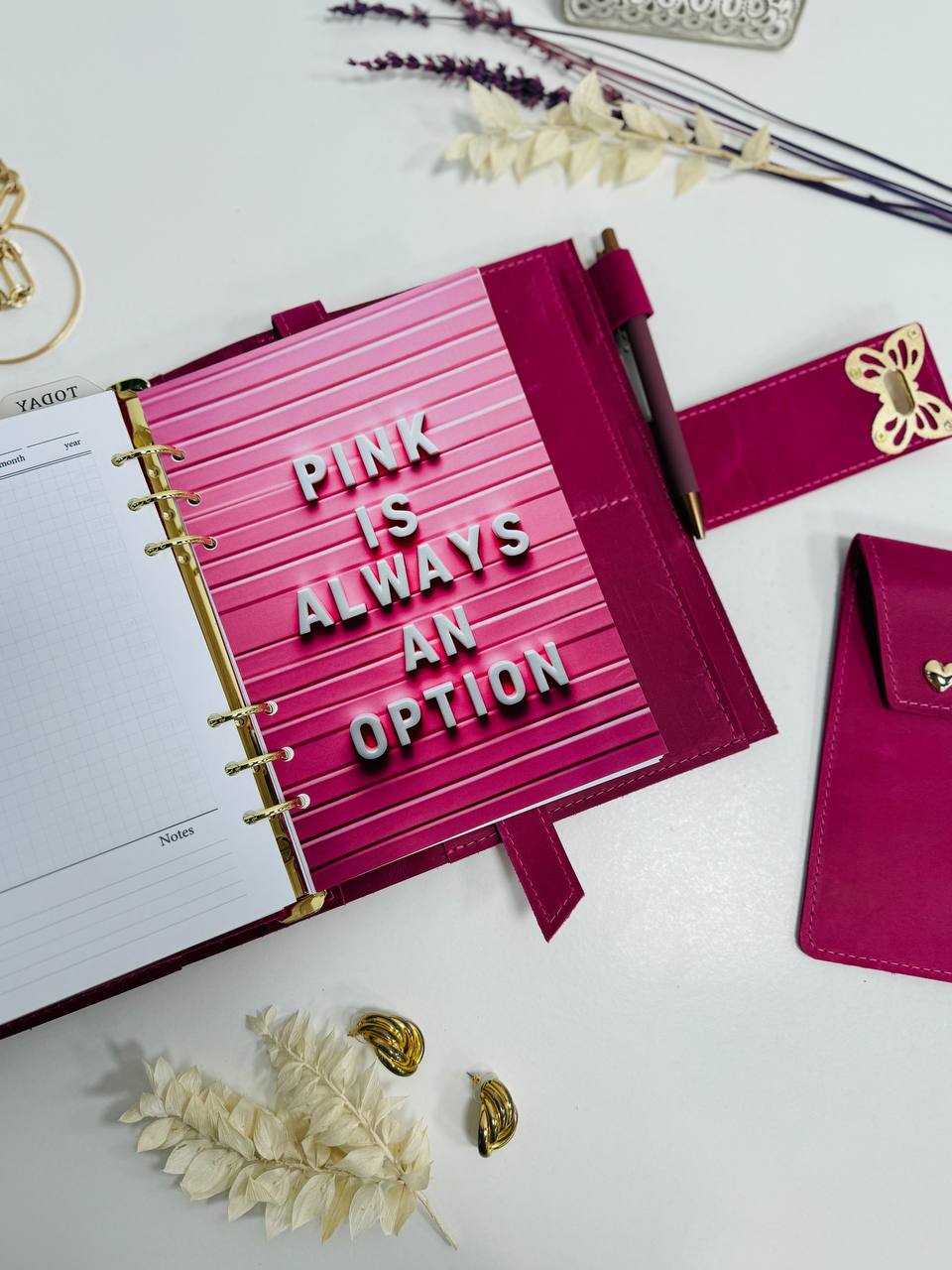 Pink leather planner A5