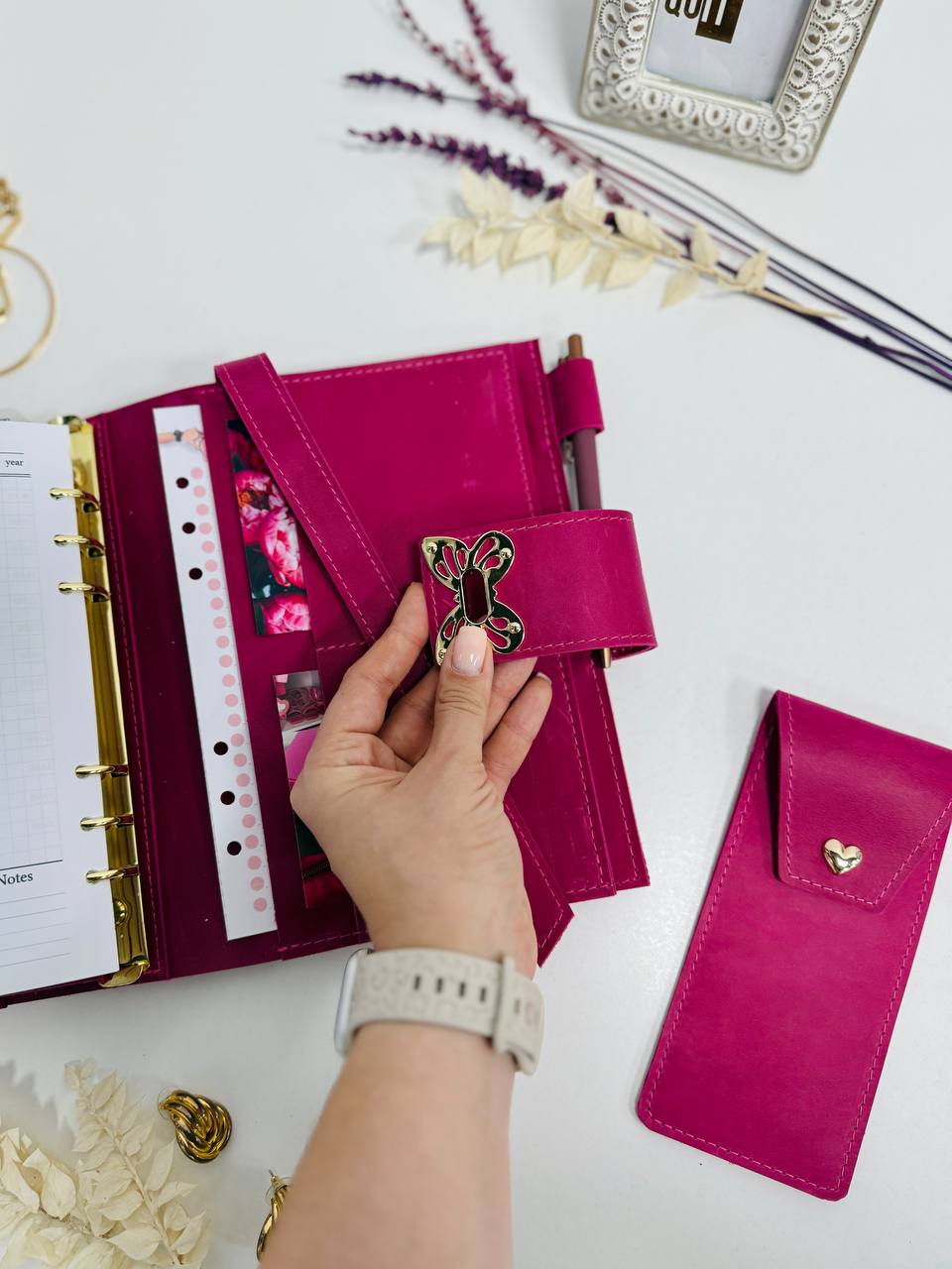 Pink leather planner A5