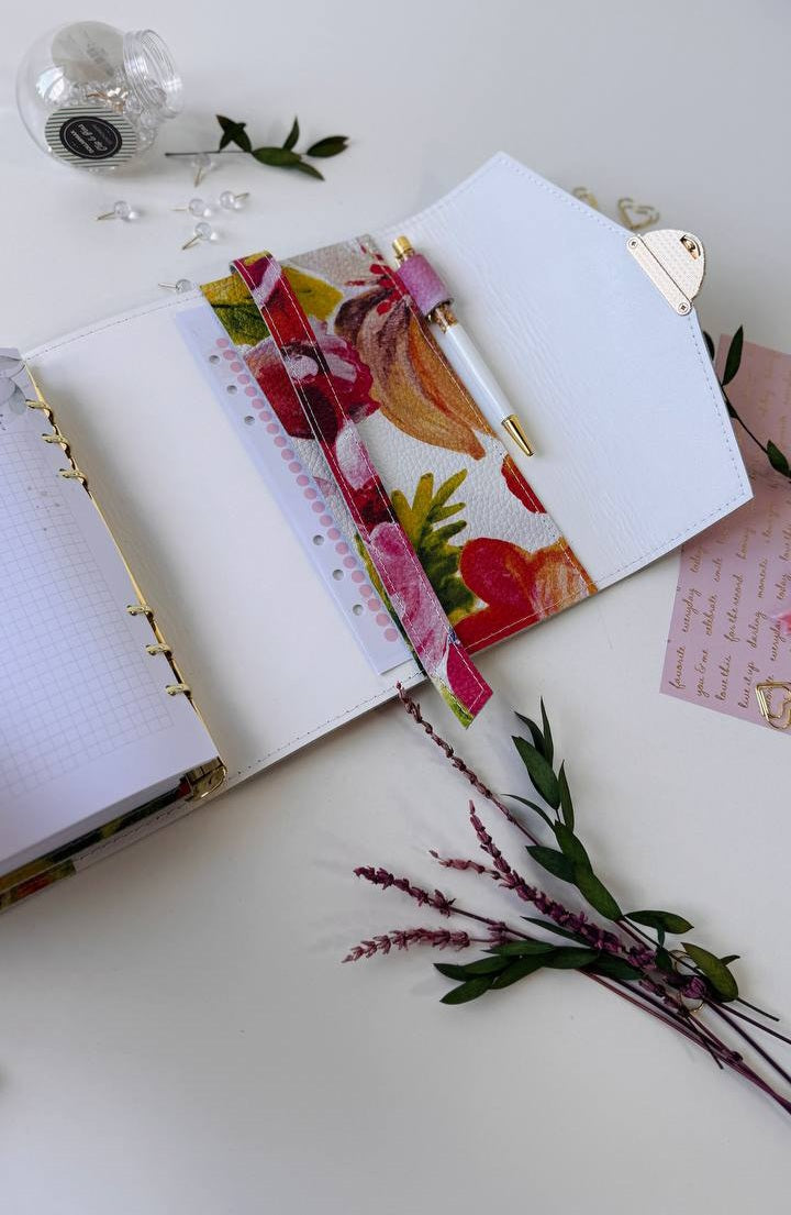 Handcrafted A5 Genuine Leather Floral Planner Binder Set with Matching Pencil Case