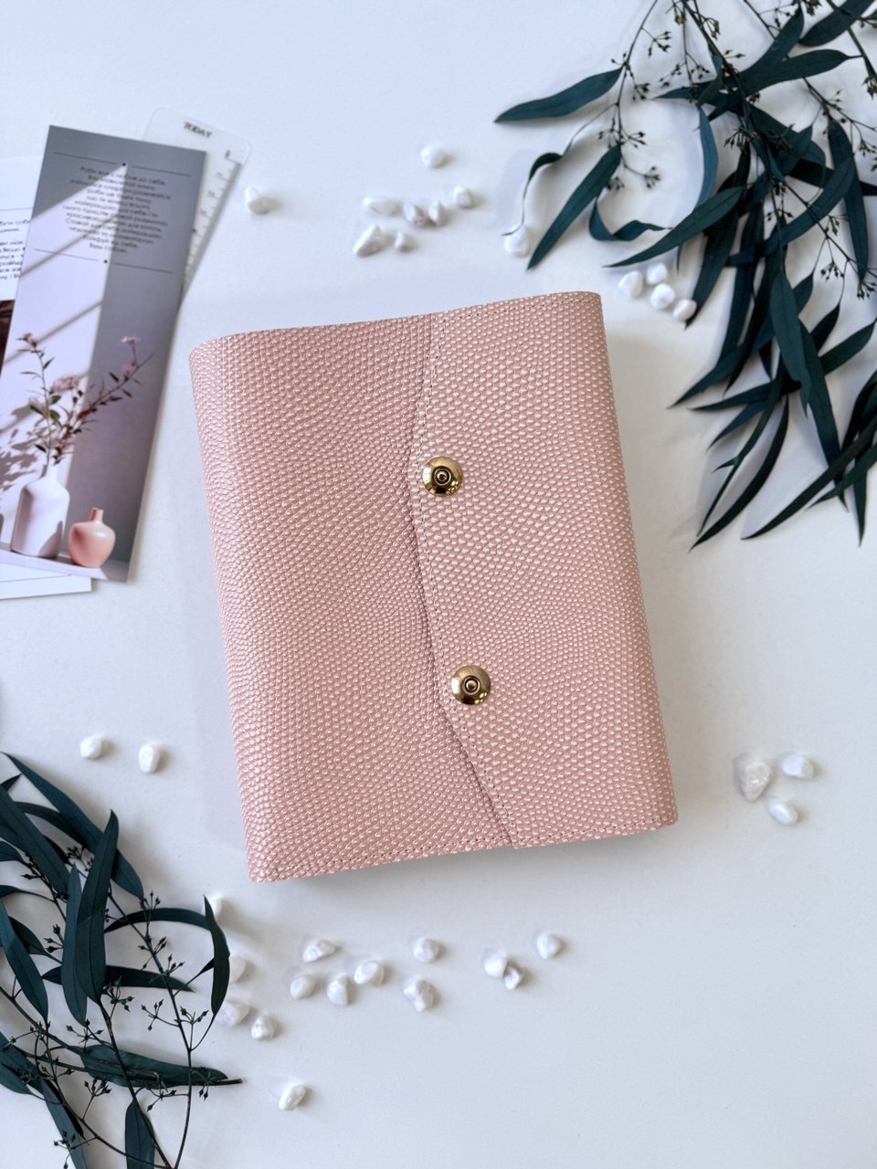 Peach leather notebook cover A5 with big binder.