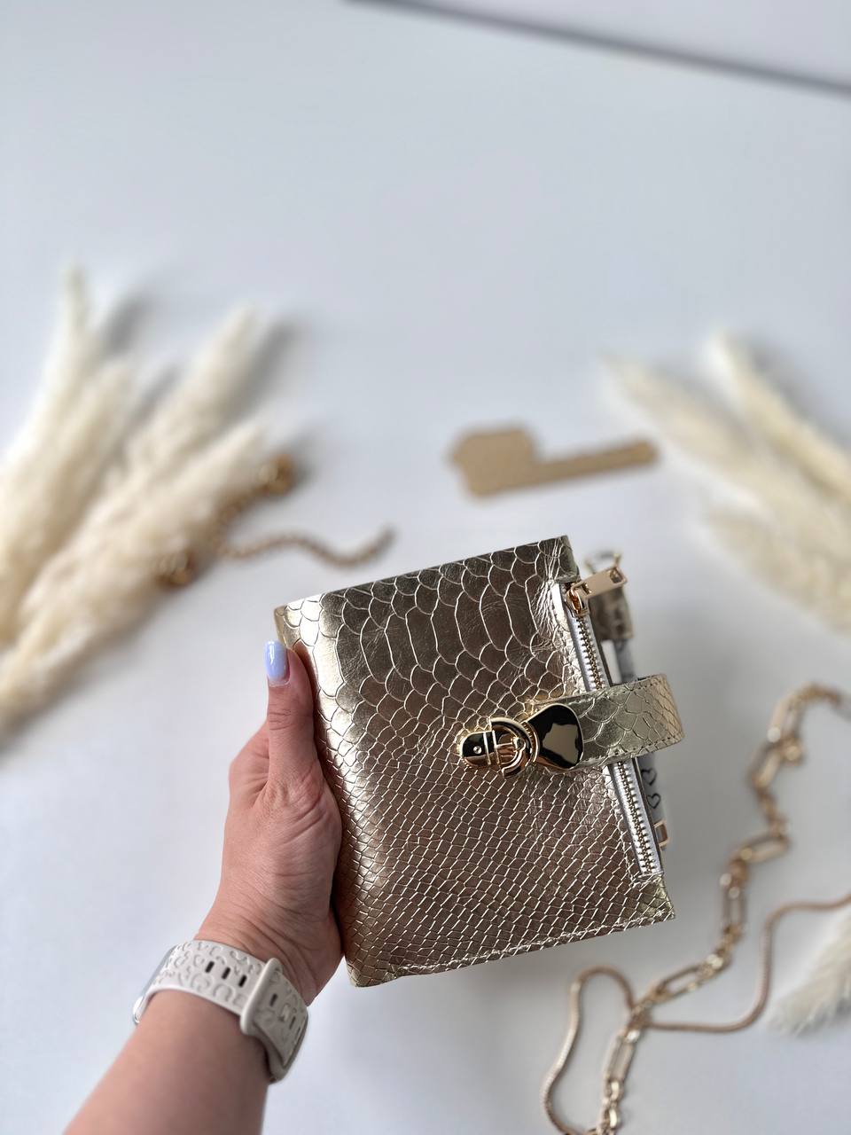Gold Leather mini notebook cover A7 binder,Planner A7 binder personal size, leather planner, planner binder2 rings, time diary for work.