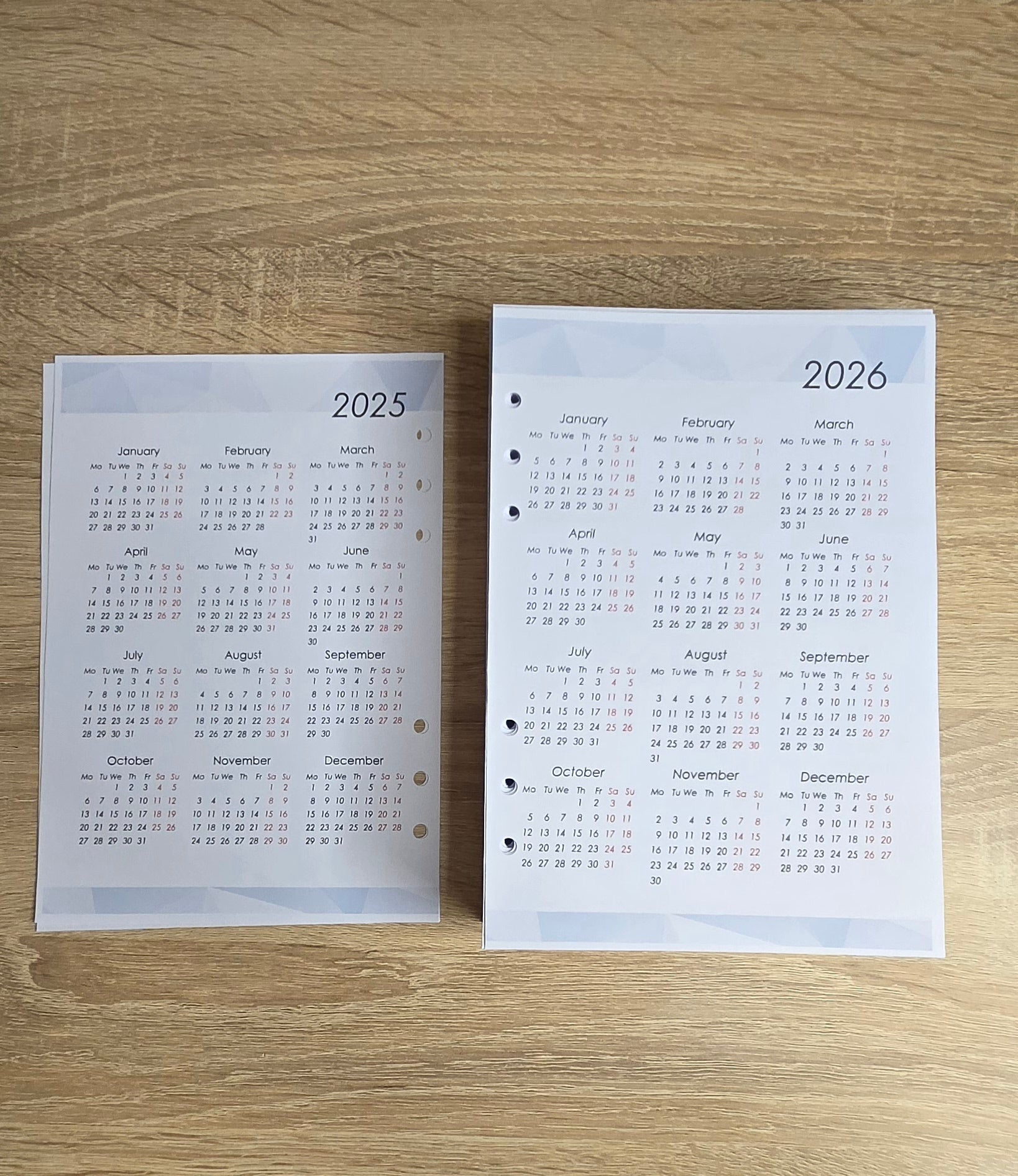 Dated day with time. Printed planner pages, size A5, dated 2025/2026/2027/2028 , dated notebook, many languages.