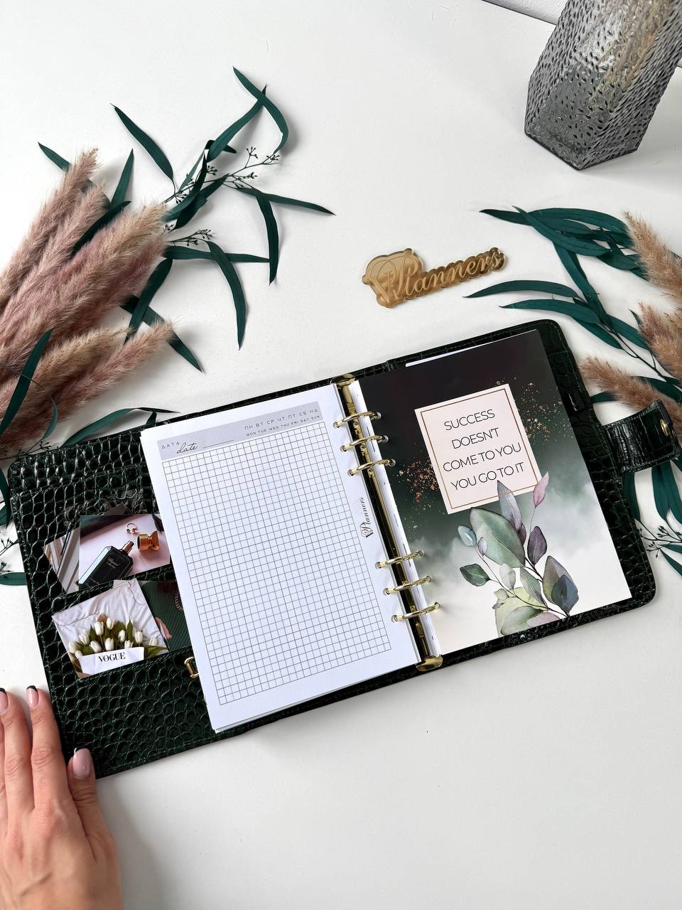 Green Natural Italian Leather Planner A5, gift for her, perfect planner, Ring Planner Agenda A5 Six Ring Planner and Ring Personal Planner.