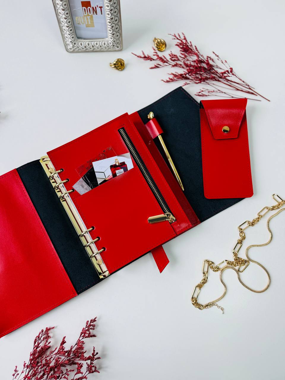 The Ultimate Statement Accessory: Red & Black Genuine Leather Gift Set. Red and black leather notebook cover A5 with leather pencil case- perfect gift 2026.
