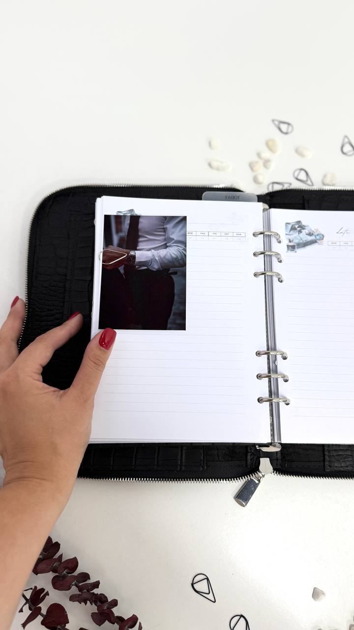Perfect Gift for Him | Handmade Genuine Black Leather A5 Zippered Planner Set with Pen Case