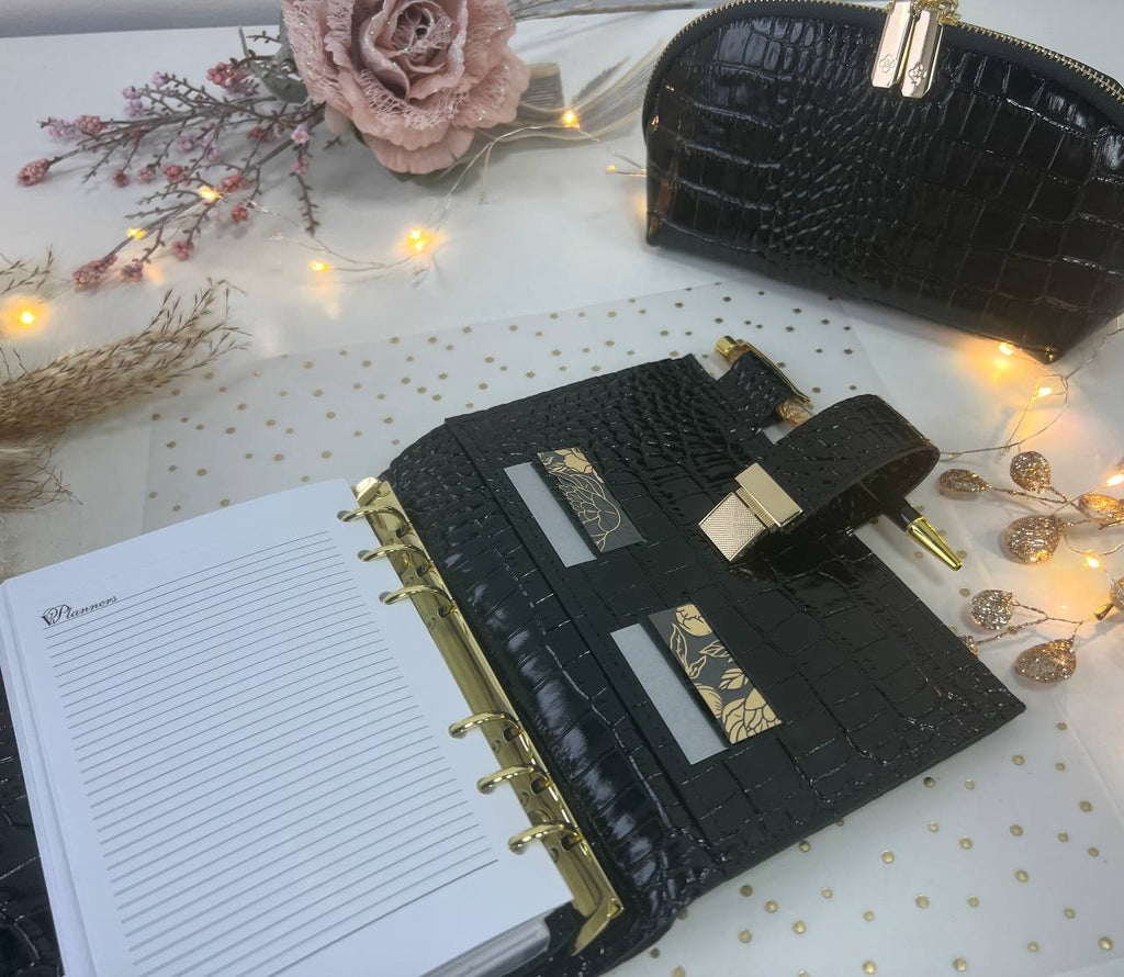 A6 NEW SIZE leather double planner cover binder 6 rings binder, dated planner, leather planner, gift for her, medium size planner. With makeup bag.