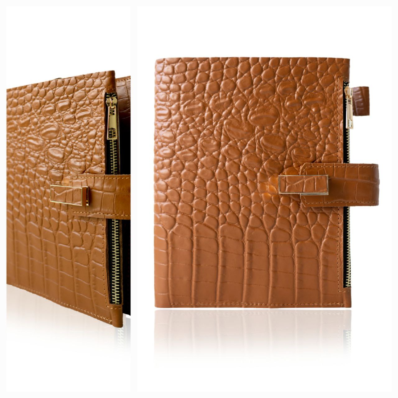 Rare brown leather notebook cover A5 with textured finish and zipper, suitable for A4 and A5 documents.