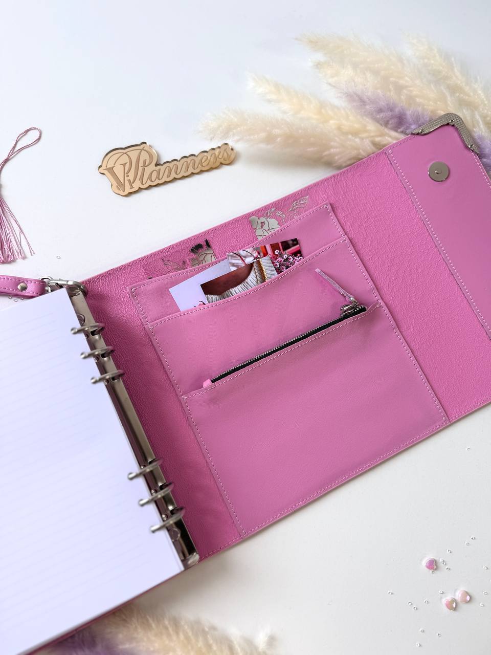 Pink Natural Italian Leather Planner A5, gift for her, perfect planner, Ring Planner Agenda A5 Six Ring Planner and Ring Personal Planner.