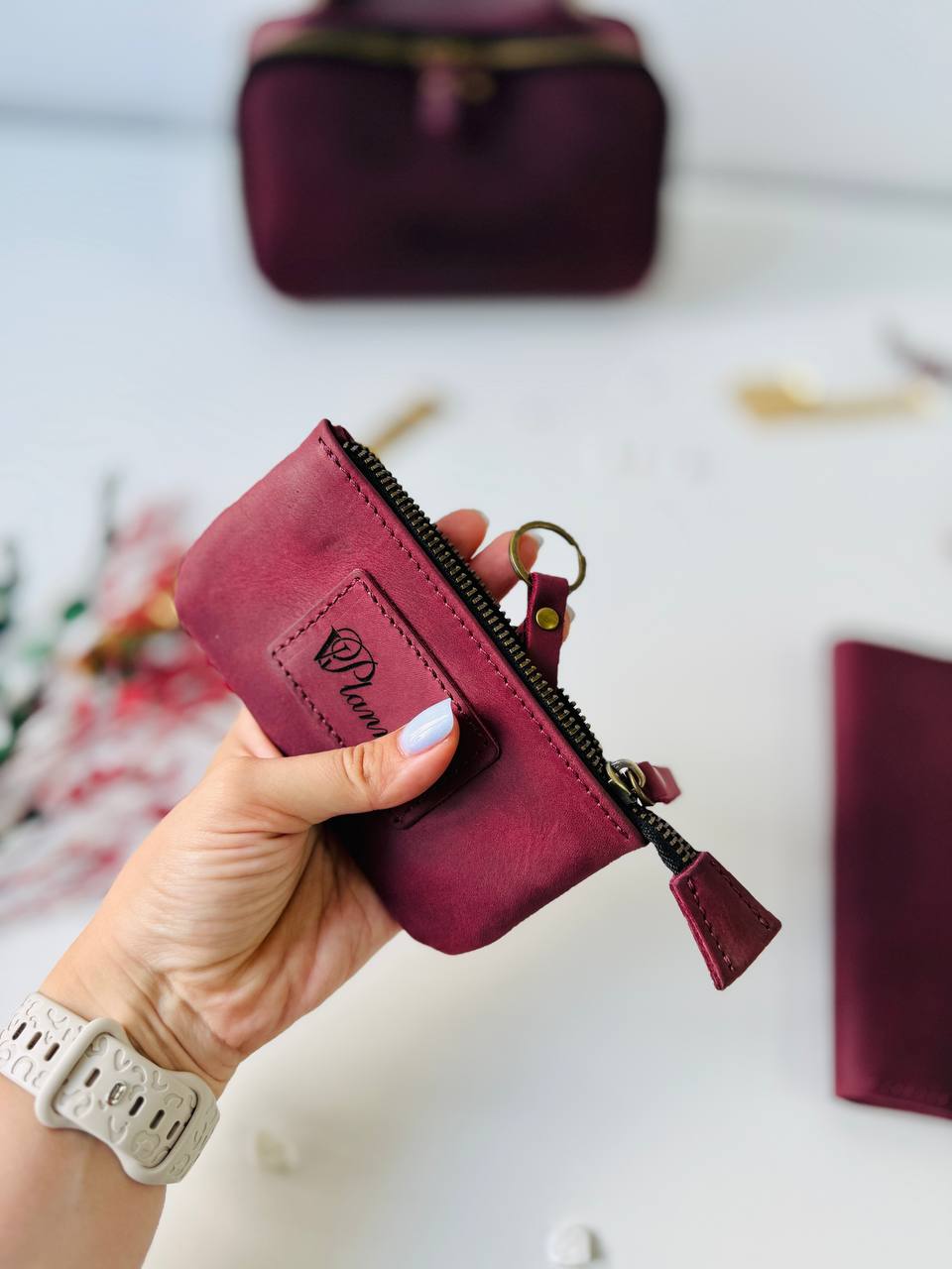 Luxury Leather Gift Set: Notebook, Wallet, Cosmetic Bag, Keychain - Personalized.