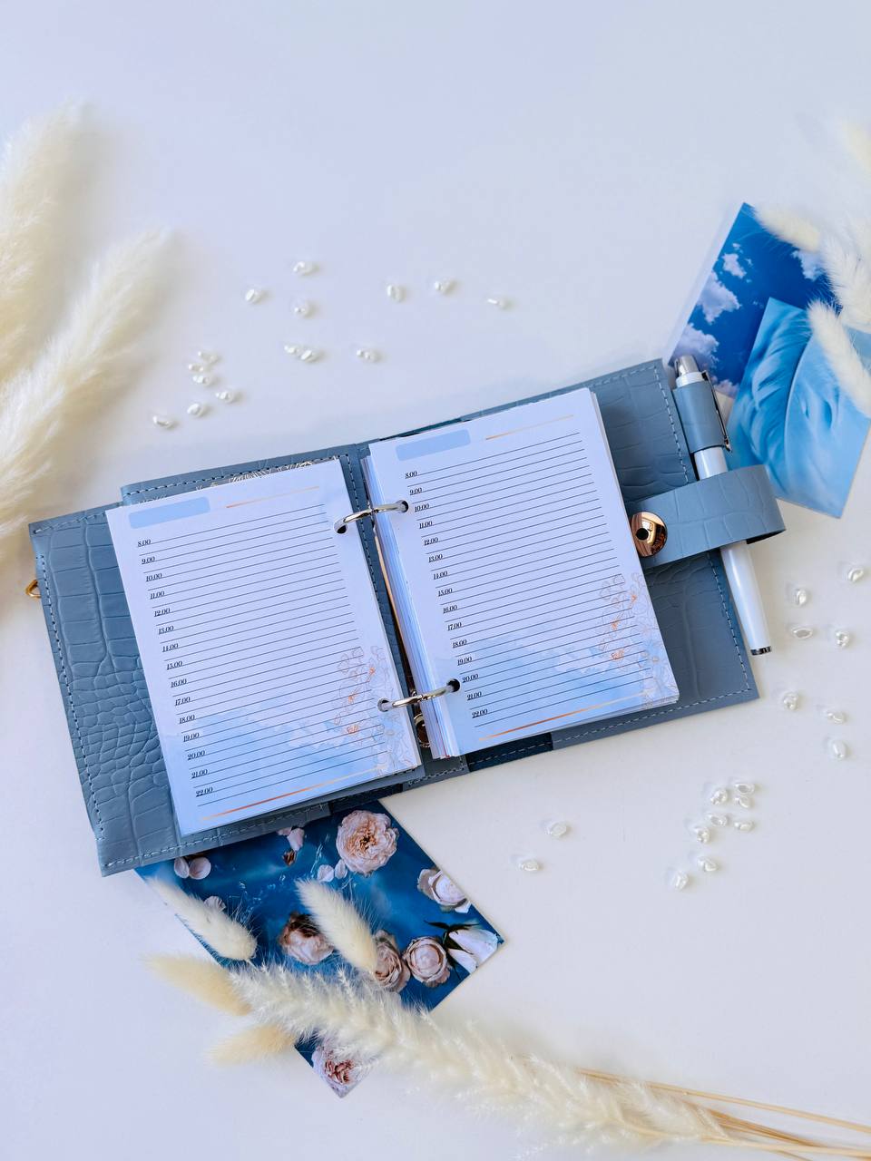 Leather mini notebook cover A7 binder,Planner A7 binder personal size, leather planner, planner binder 2 rings, time diary for work