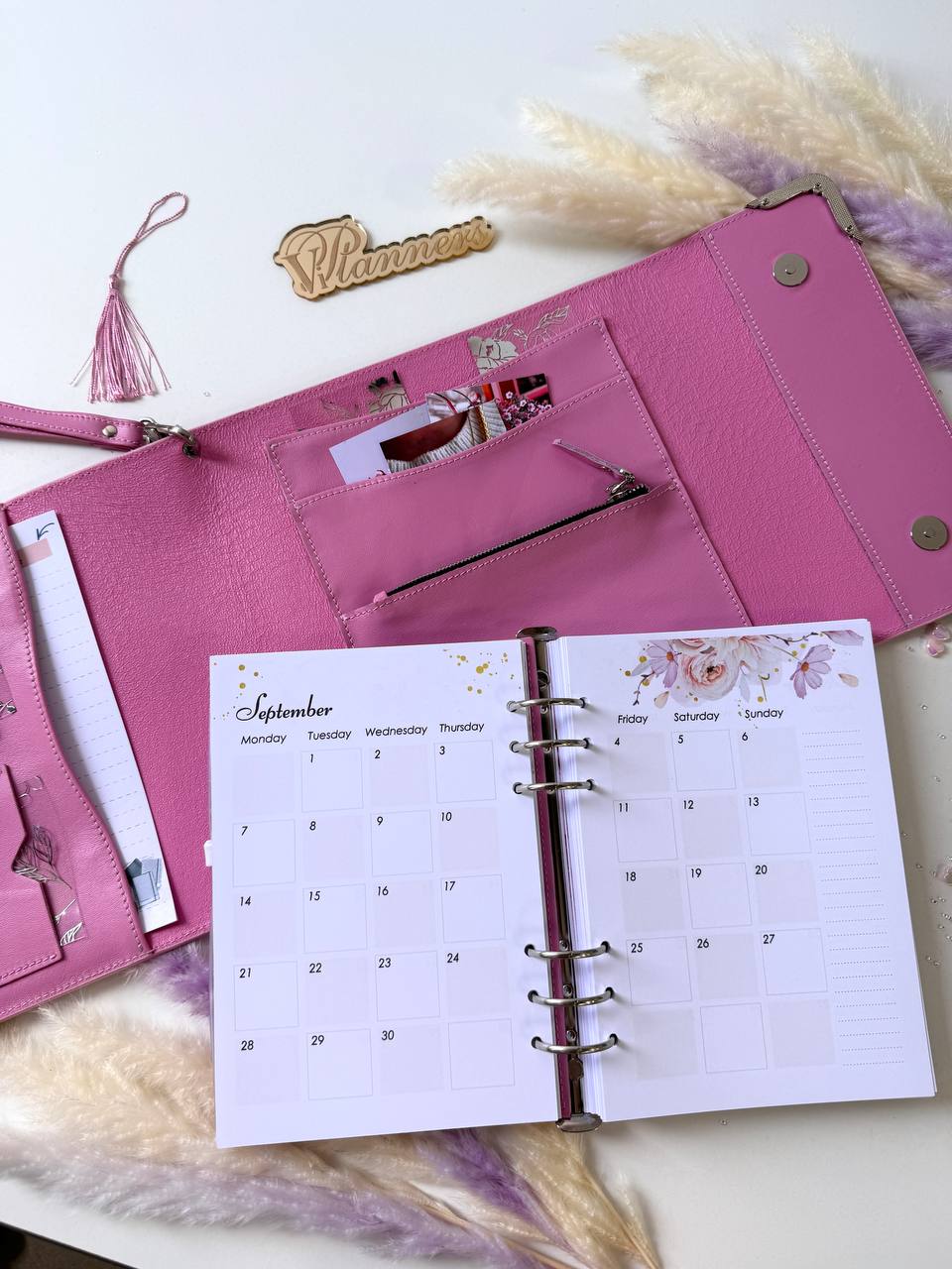 Pink Natural Italian Leather Planner A5, gift for her, perfect planner, Ring Planner Agenda A5 Six Ring Planner and Ring Personal Planner.