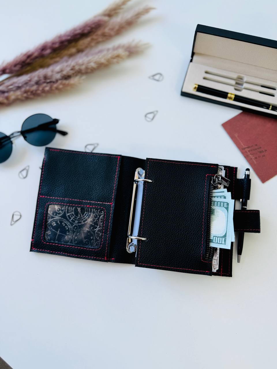 Leather mini planner A7, mini planner,personal size, study stationery, passport size notebook, leather wallet binder planner daily.