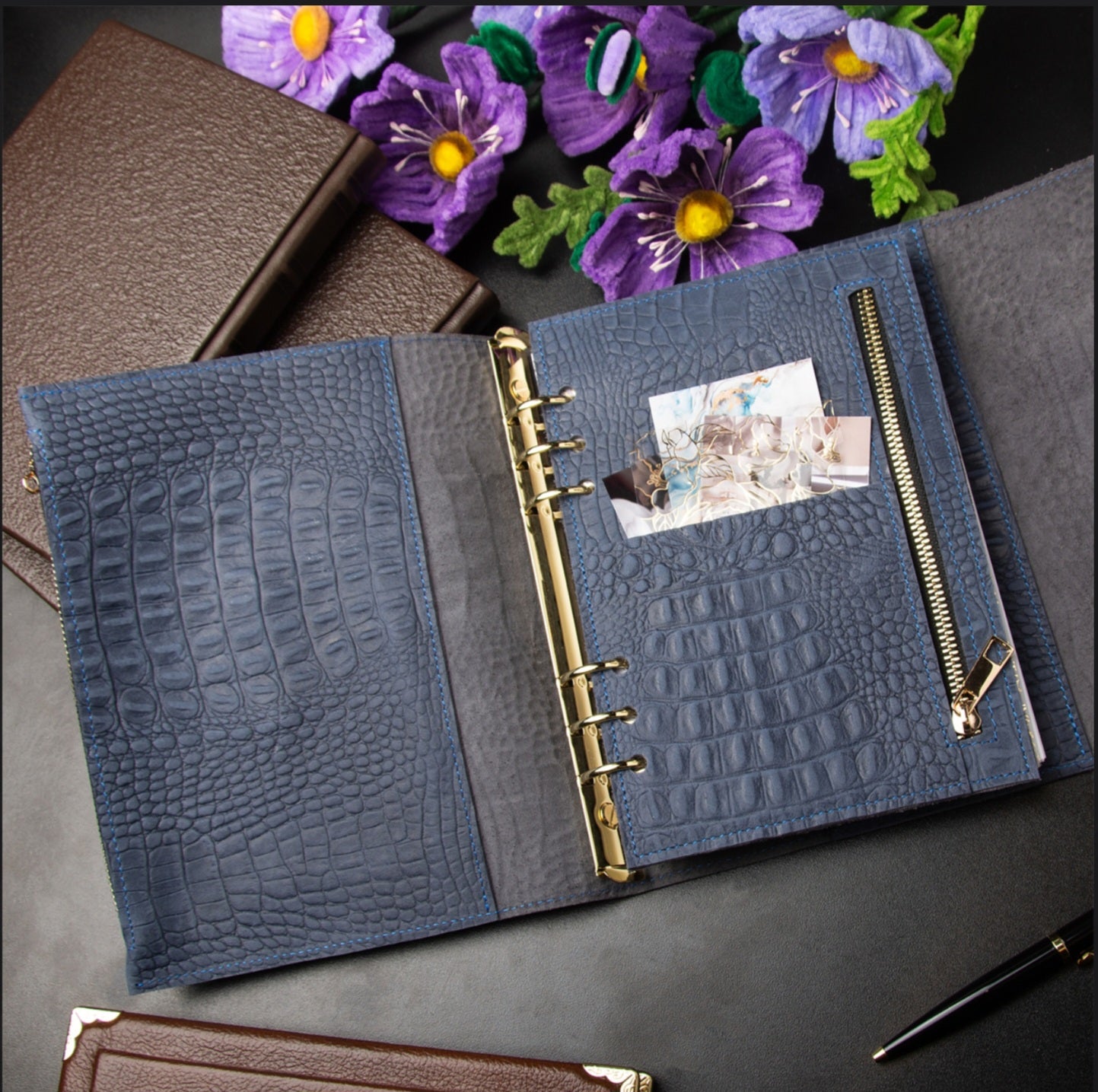 Rare blue 3d leather notebook cover A5.