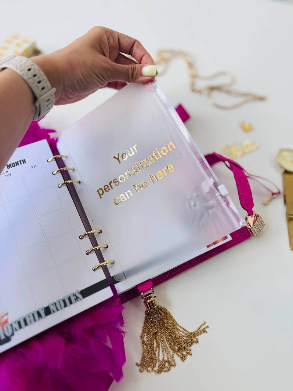 Hot pink leather planner A5 with secret lock in the stones with gifts 🎁