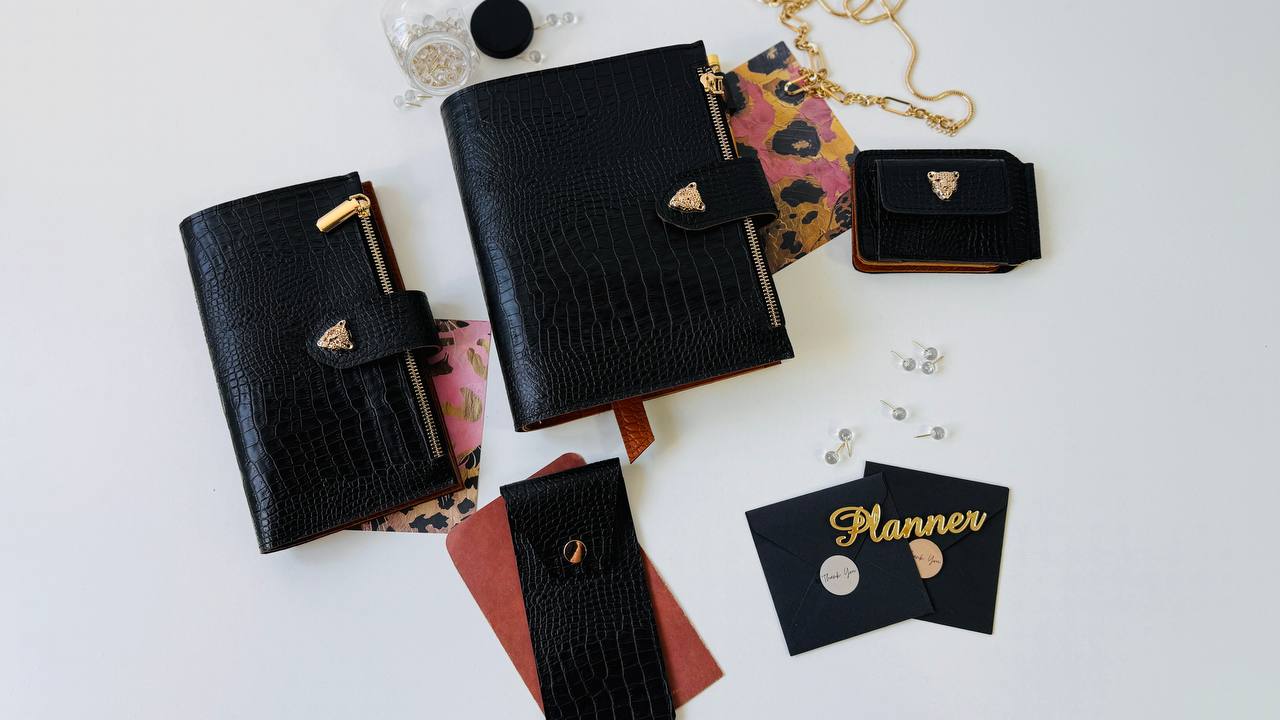 Premium Genuine Leather 4-Piece Business & Travel Set (Black-Brown)