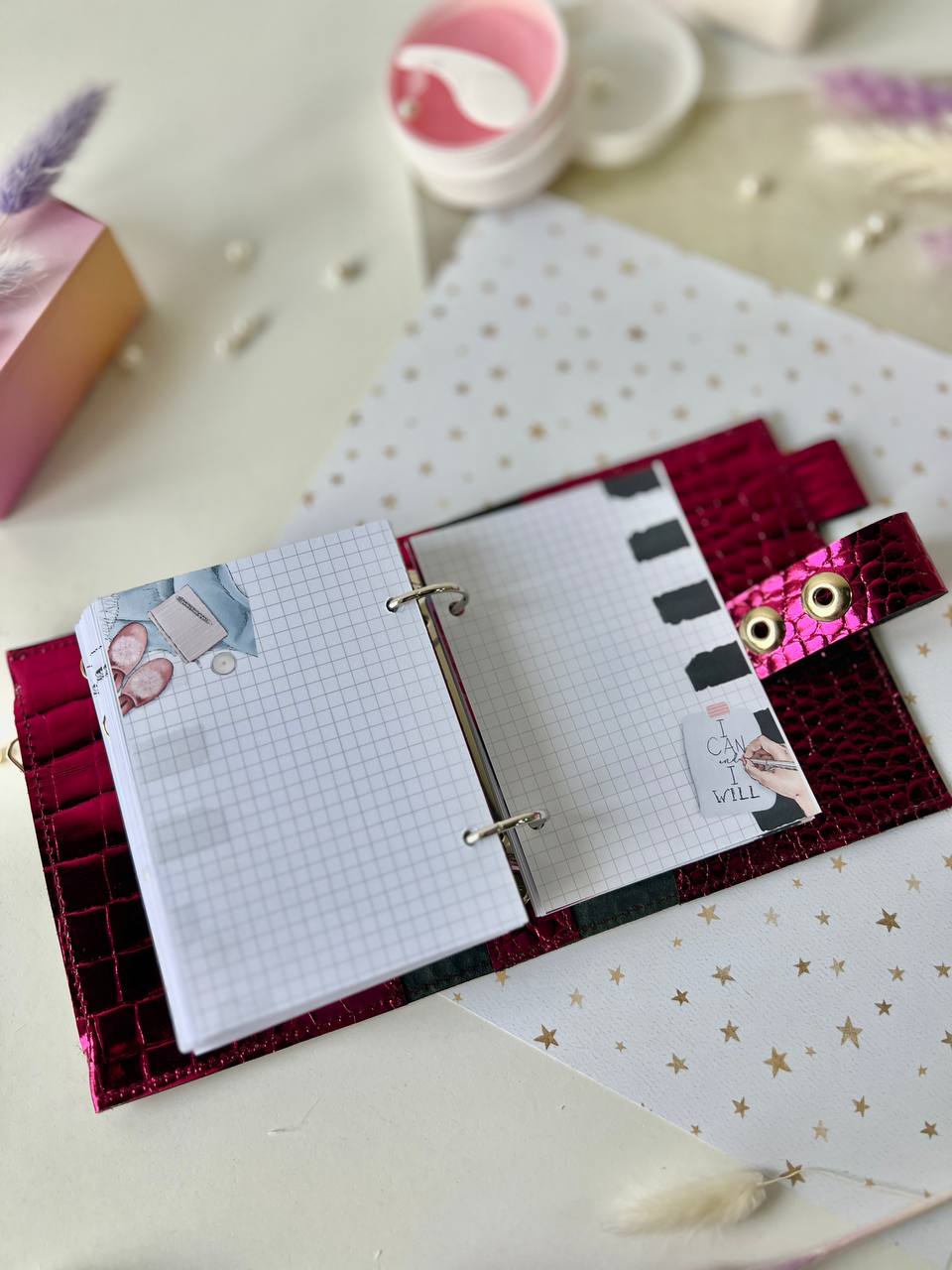 Leather mini notebook cover A7 binder,Planner A7 binder personal passport size, leather planner, planner binder 2 rings, diary for work.