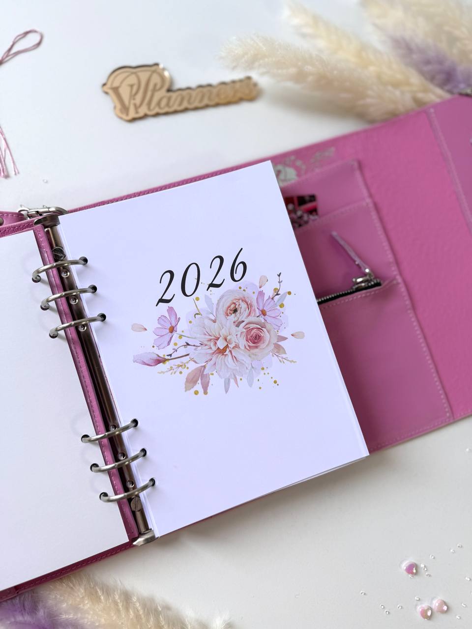 Pink Natural Italian Leather Planner A5, gift for her, perfect planner, Ring Planner Agenda A5 Six Ring Planner and Ring Personal Planner.